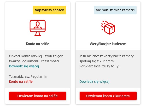 Konto bankowe przez internet na selfie lub z kurierem